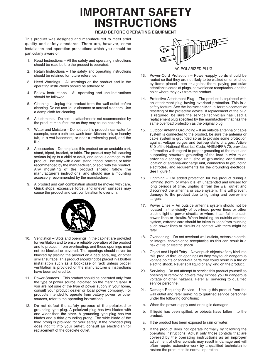 Important safety instructions | Marantz MA-9S1 User Manual | Page 3 / 20