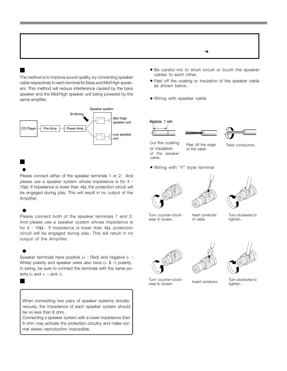 Bi-wiring, Wiring the speaker system, Wiring the speaker 4. connections | Marantz MA-9S1 User Manual | Page 8 / 20