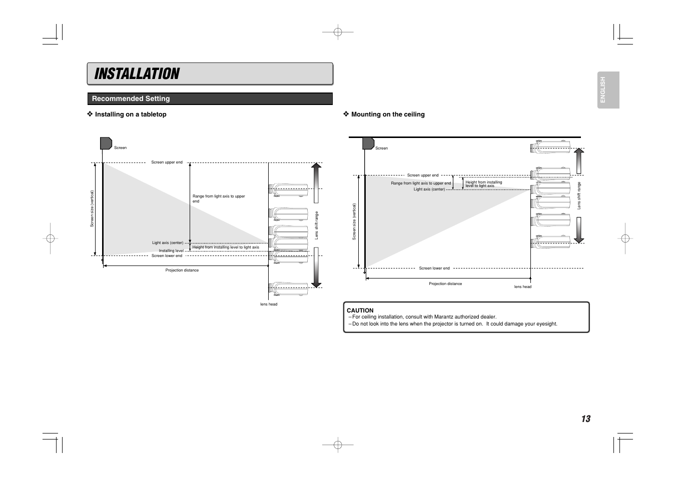 Installation | Marantz Mrantz DLP Projector VP-11S2 User Manual | Page 21 / 47