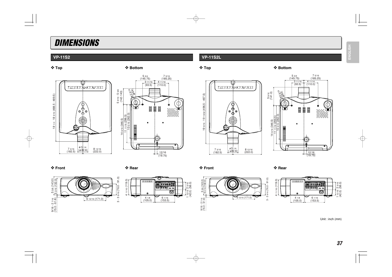 Dimensions | Marantz Mrantz DLP Projector VP-11S2 User Manual | Page 45 / 47