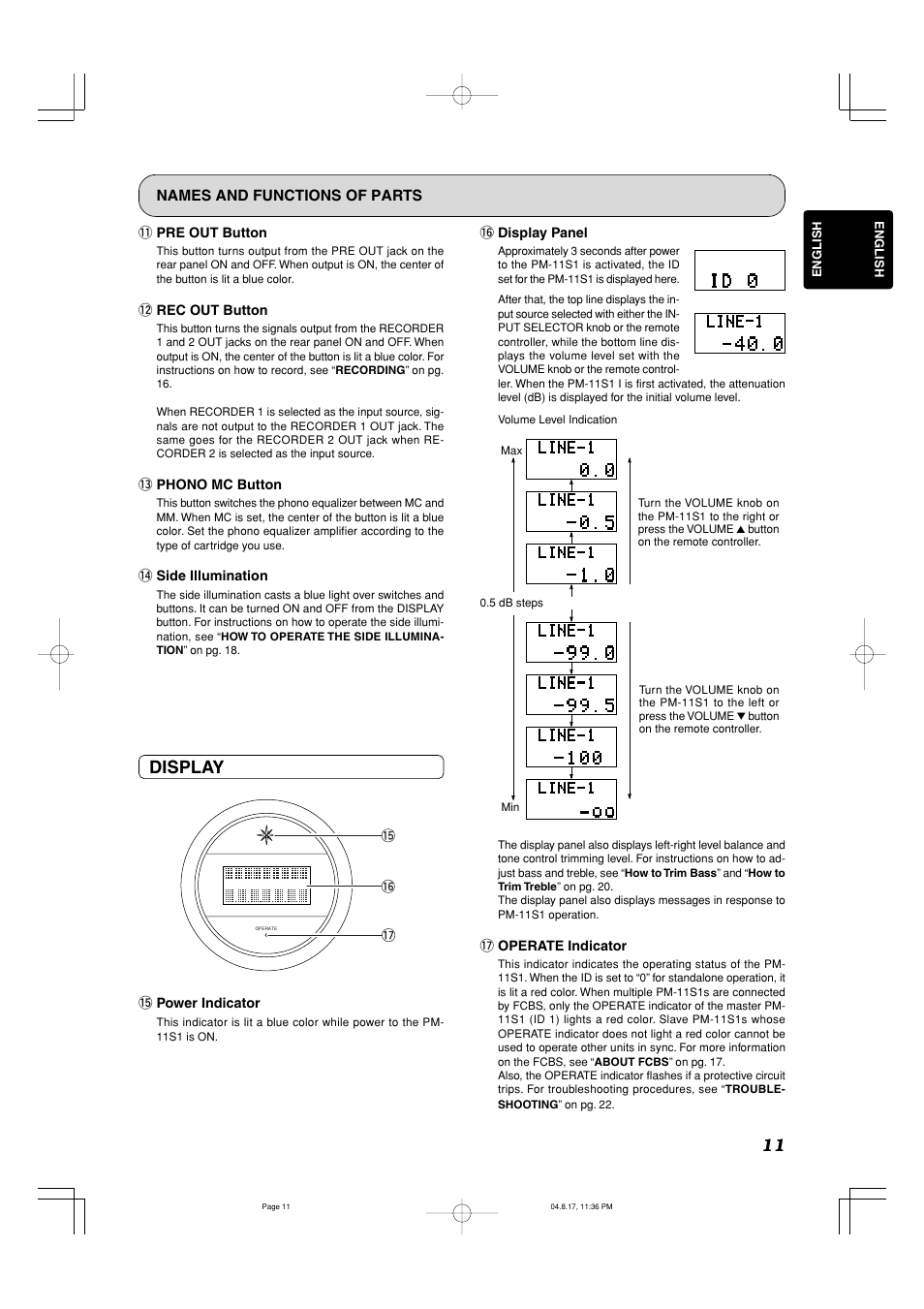 Display | Marantz PM-11S1 User Manual | Page 15 / 29