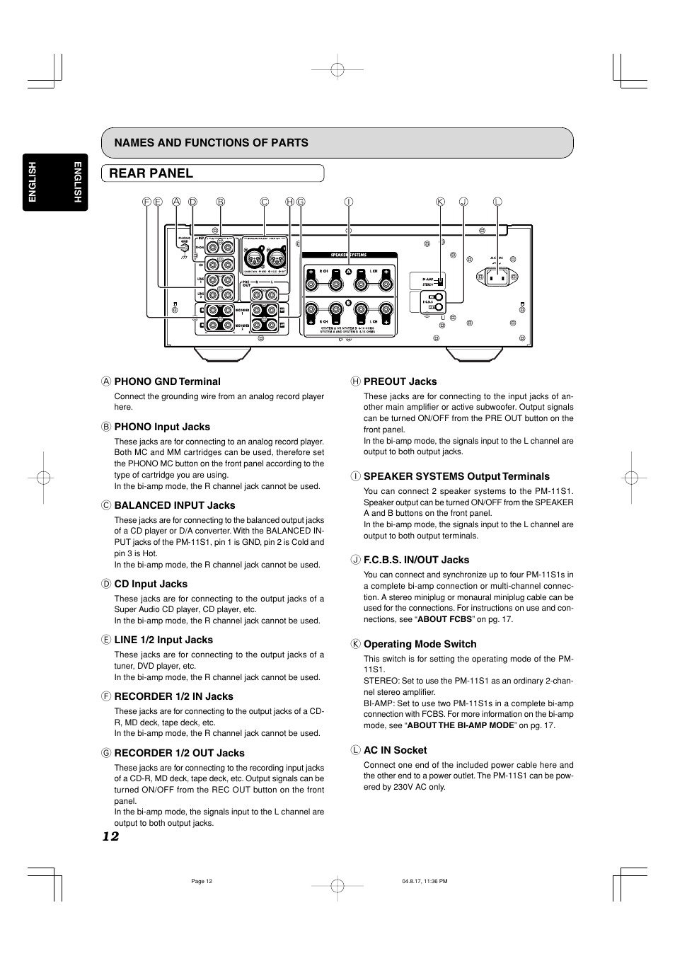 Rear panel | Marantz PM-11S1 User Manual | Page 16 / 29