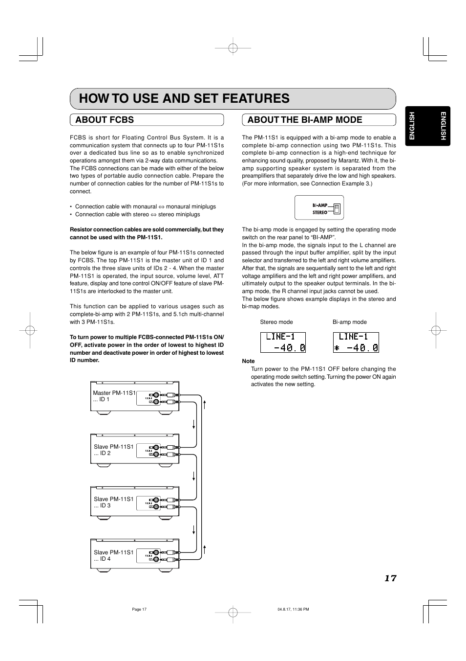 How to use and set features, About fcbs, About the bi-amp mode | Marantz PM-11S1 User Manual | Page 21 / 29