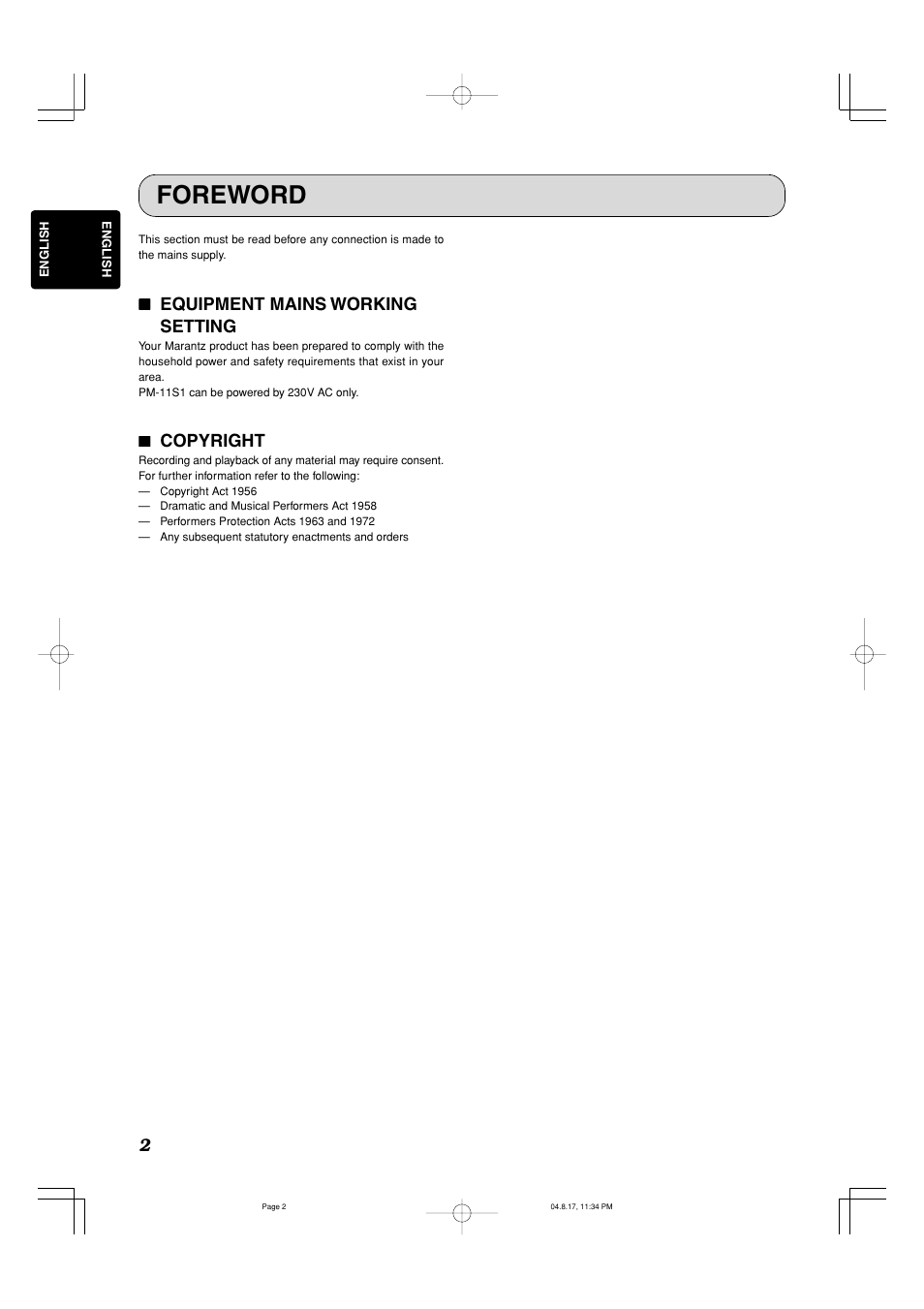 Foreword | Marantz PM-11S1 User Manual | Page 6 / 29