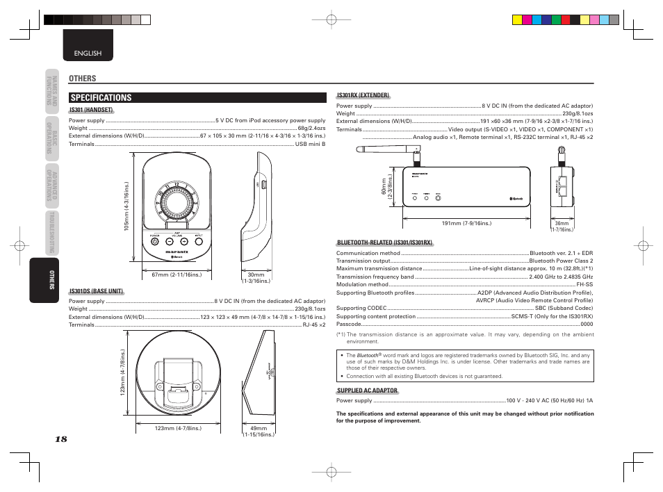 Specifications, Others | Marantz IS301 User Manual | Page 24 / 26