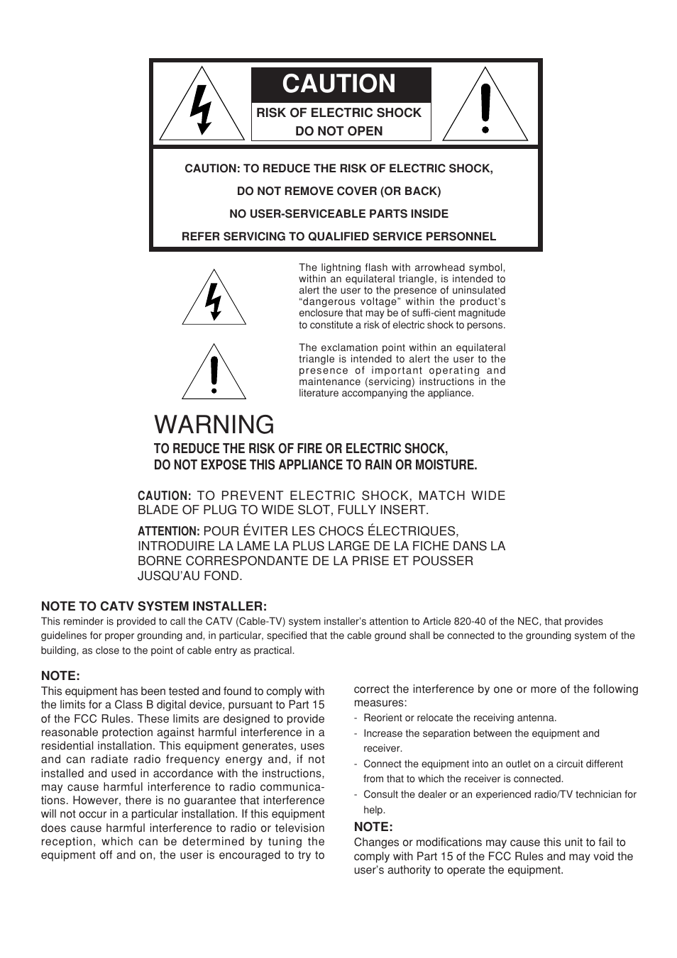 Caution, Warning | Marantz SR7200 User Manual | Page 2 / 39