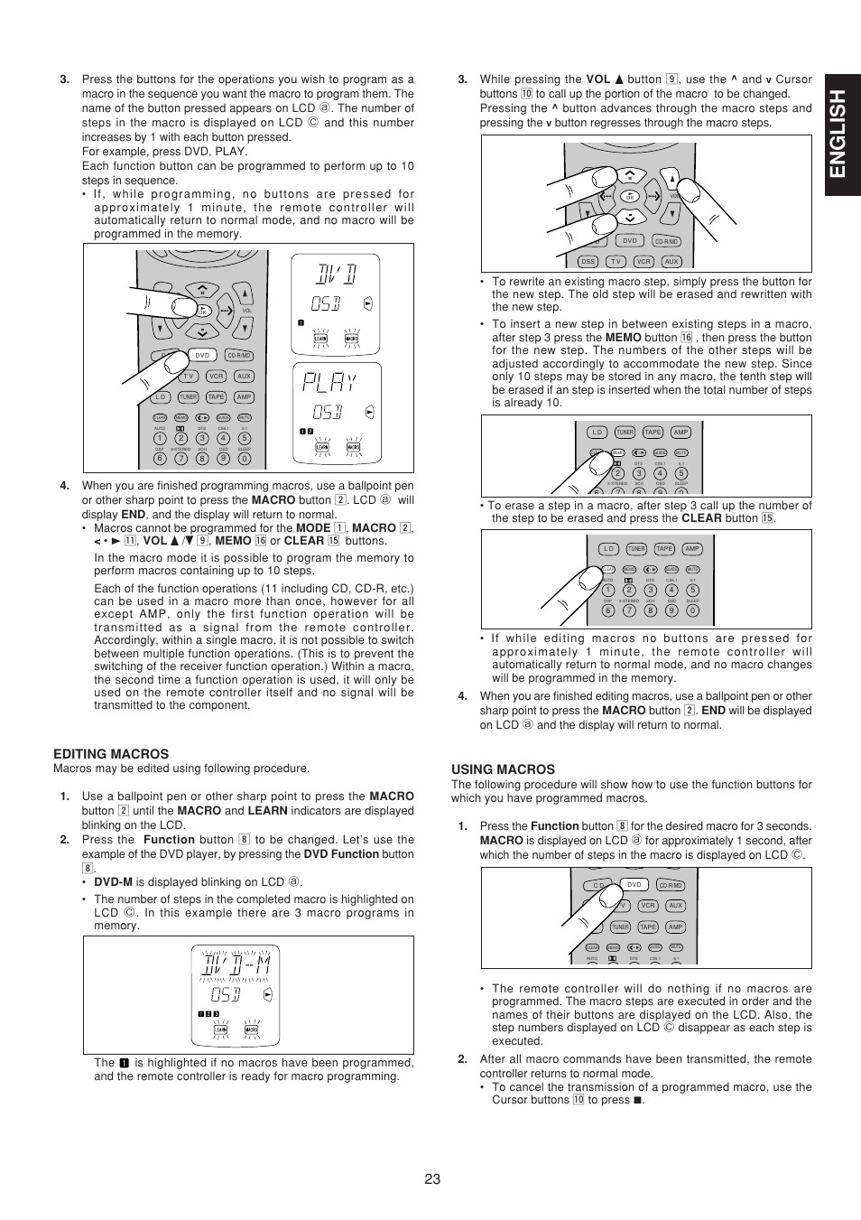 English, Editing macros, Using macros | Marantz SR7200 User Manual | Page 30 / 39
