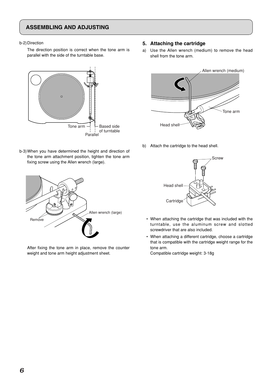 Assembling and adjusting | Marantz TT-15S1 User Manual | Page 10 / 19