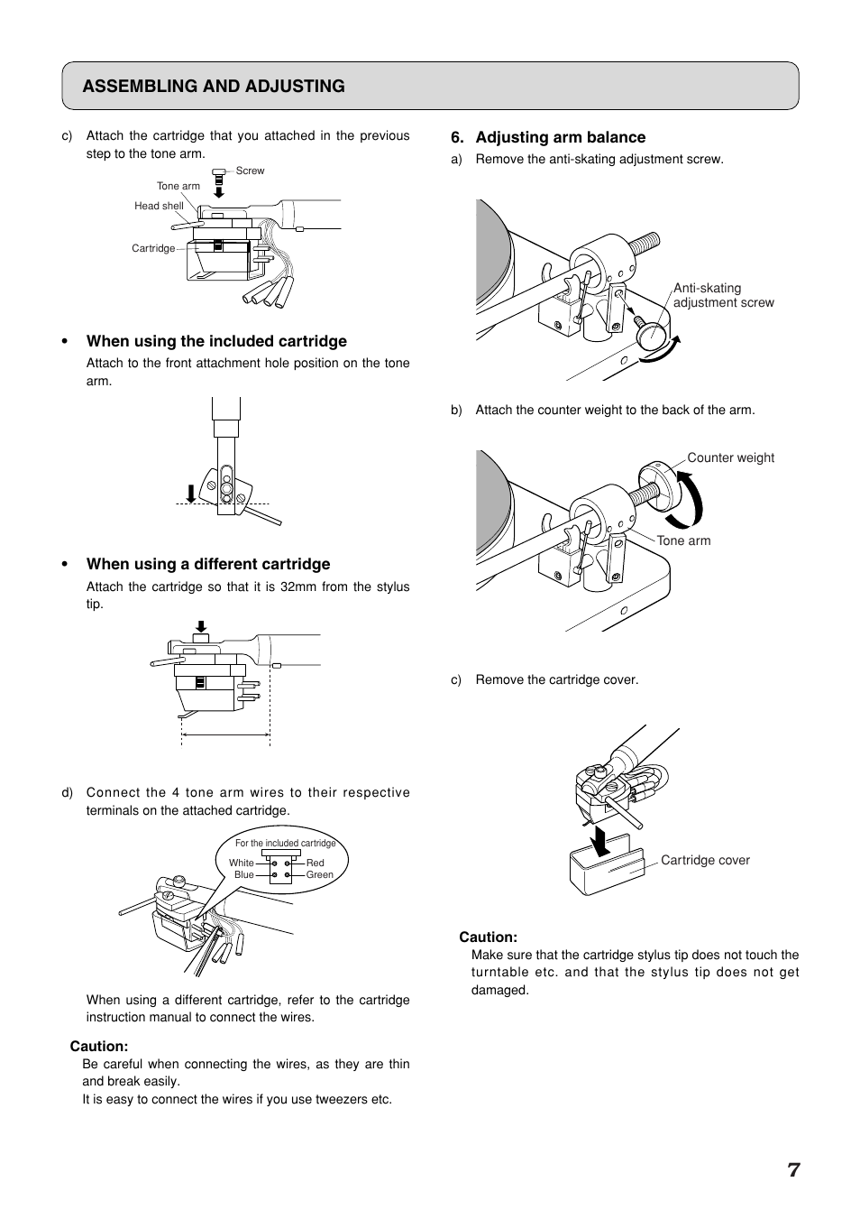 Assembling and adjusting | Marantz TT-15S1 User Manual | Page 11 / 19