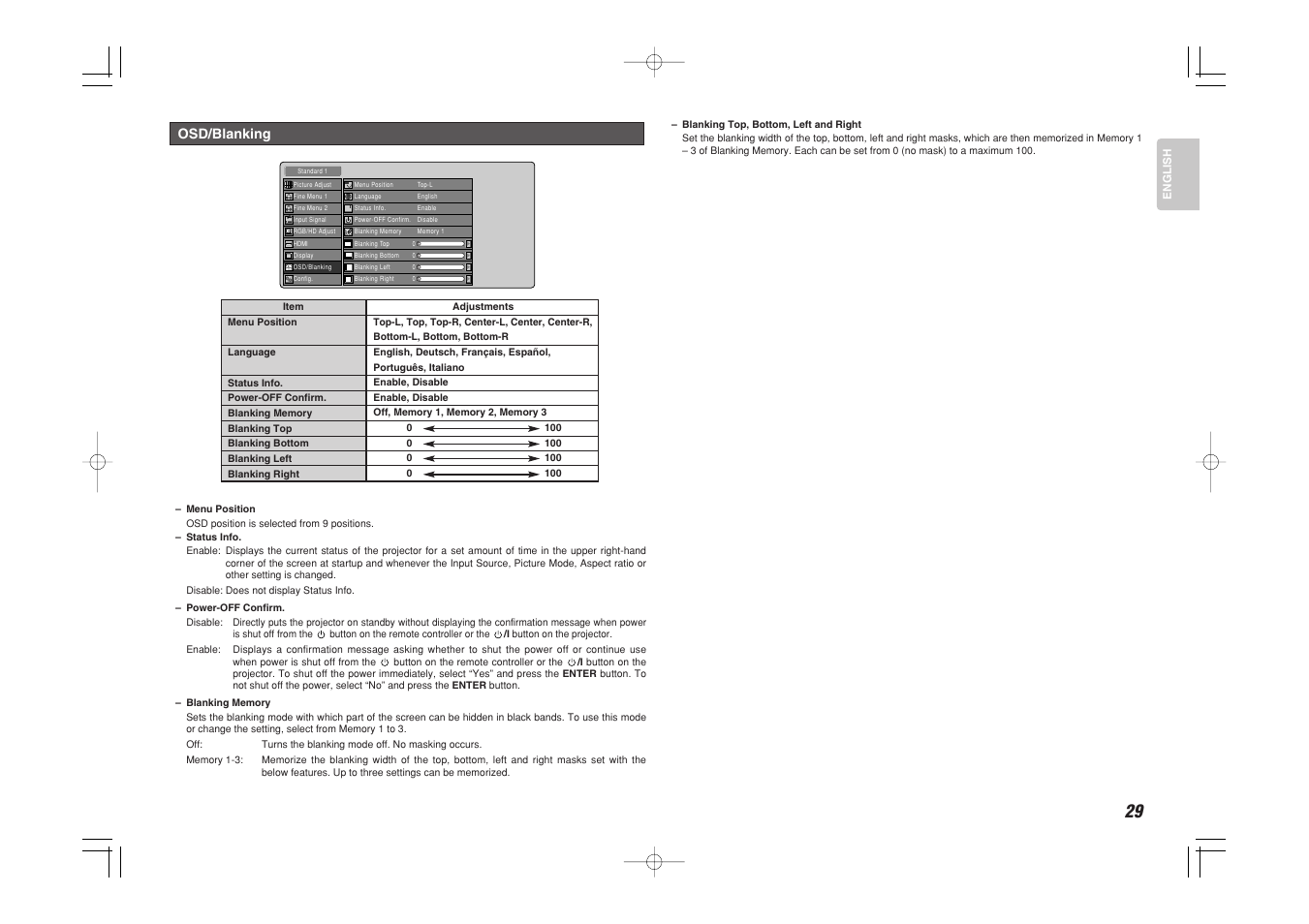 Osd/blanking | Marantz VP-15S1 User Manual | Page 37 / 47