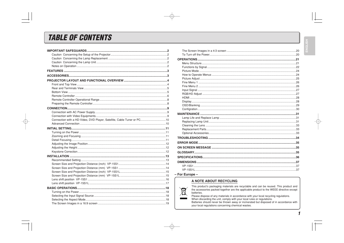 Marantz VP-15S1 User Manual | Page 9 / 47