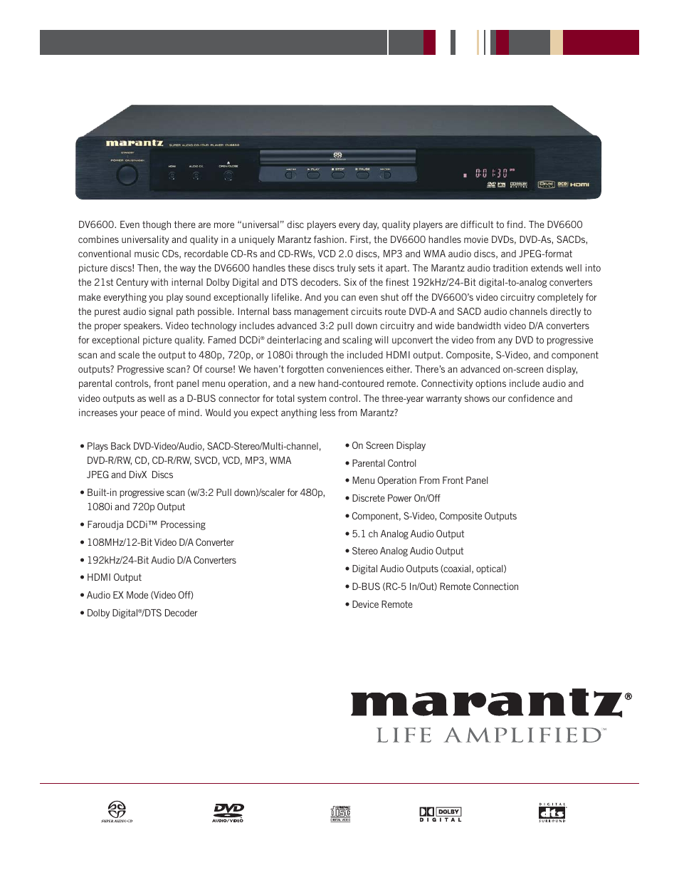 Marantz DV6600 User Manual | 2 pages