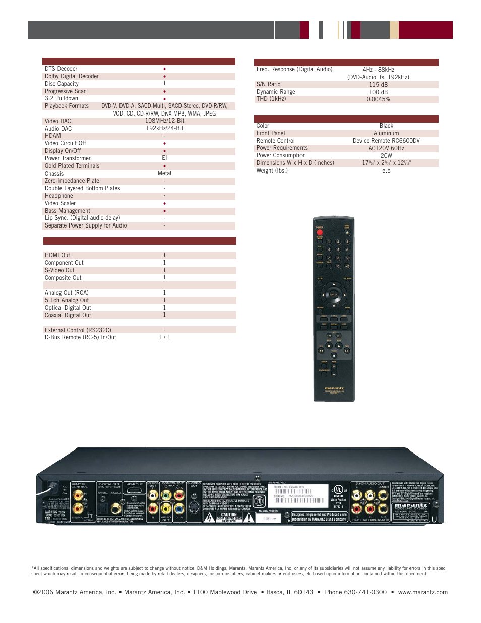 Dv6600 | Marantz DV6600 User Manual | Page 2 / 2