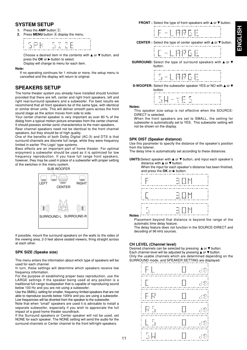 System setup, Speakers setup, English | Marantz SR4200 User Manual | Page 17 / 31