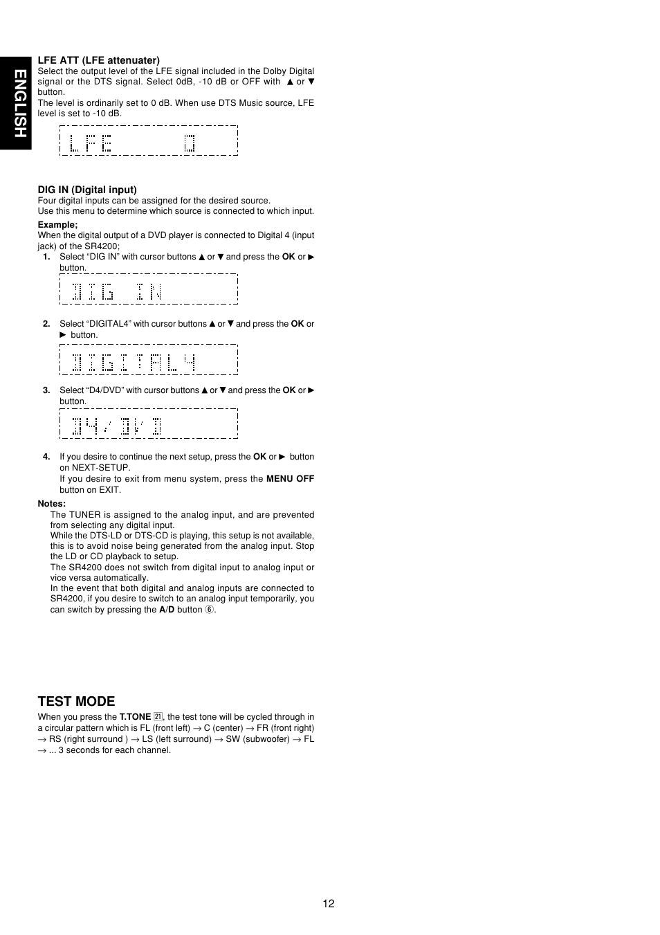 Test mode, English | Marantz SR4200 User Manual | Page 18 / 31