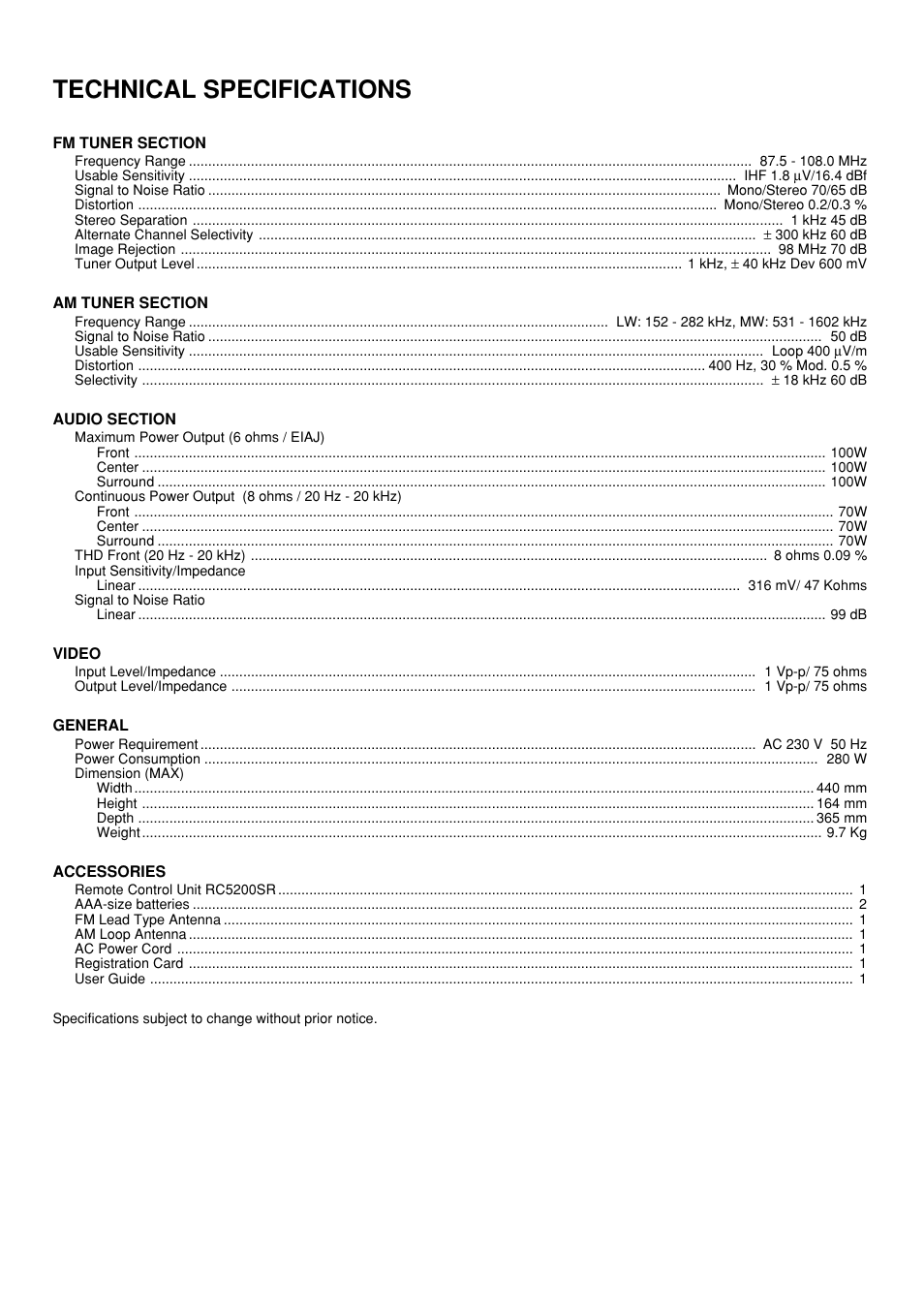 Technical specifications | Marantz SR4200 User Manual | Page 30 / 31