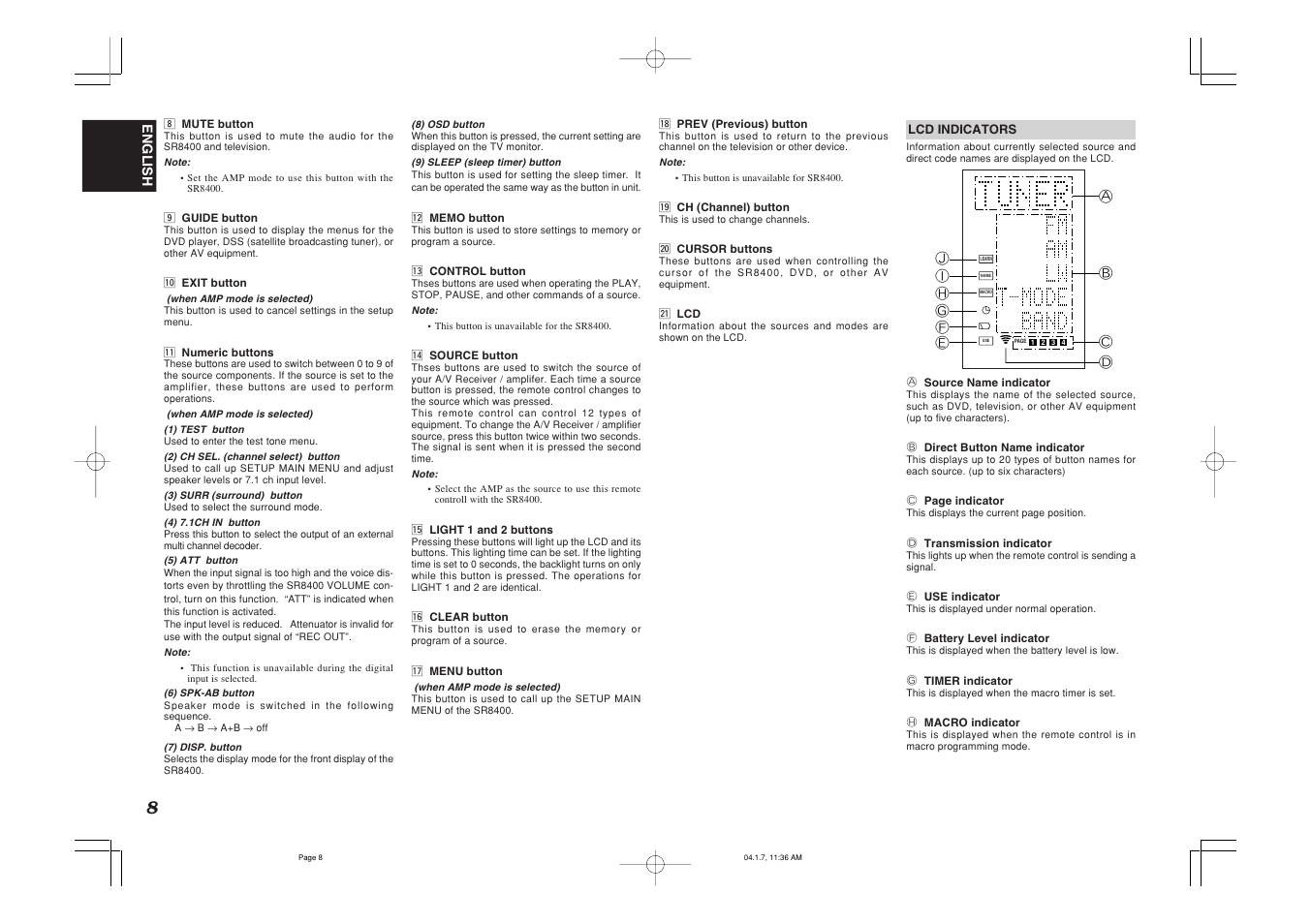 Marantz SR8400 User Manual | Page 11 / 52