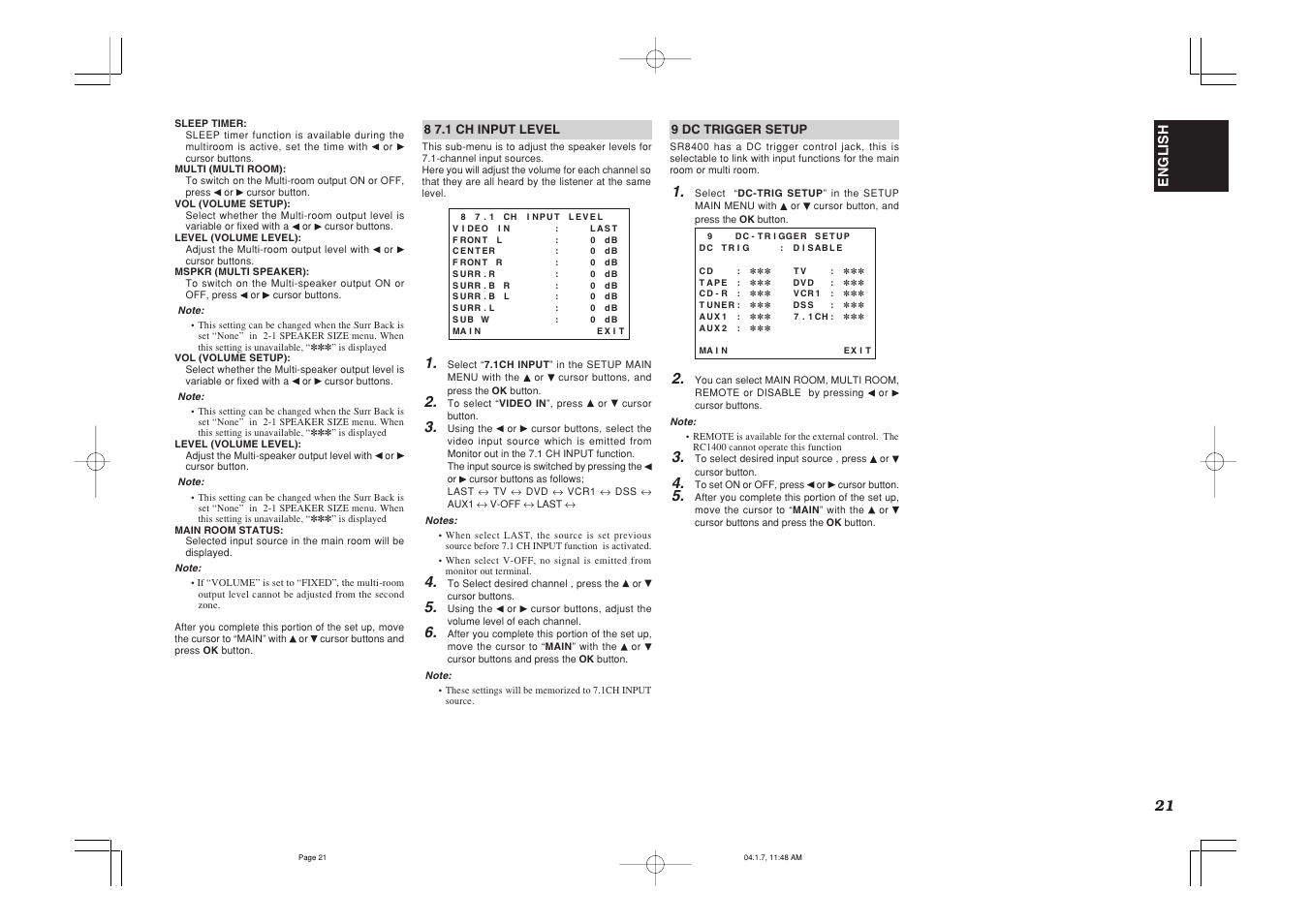 English | Marantz SR8400 User Manual | Page 24 / 52