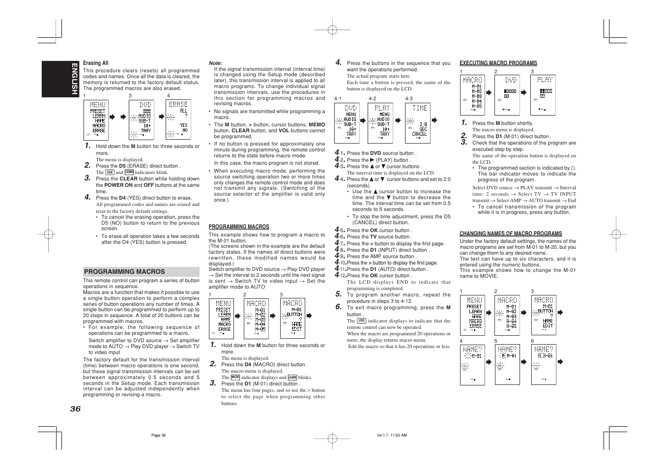 Learn use page, Use page, Learn macro page | Macro page, Name macro page | Marantz SR8400 User Manual | Page 39 / 52
