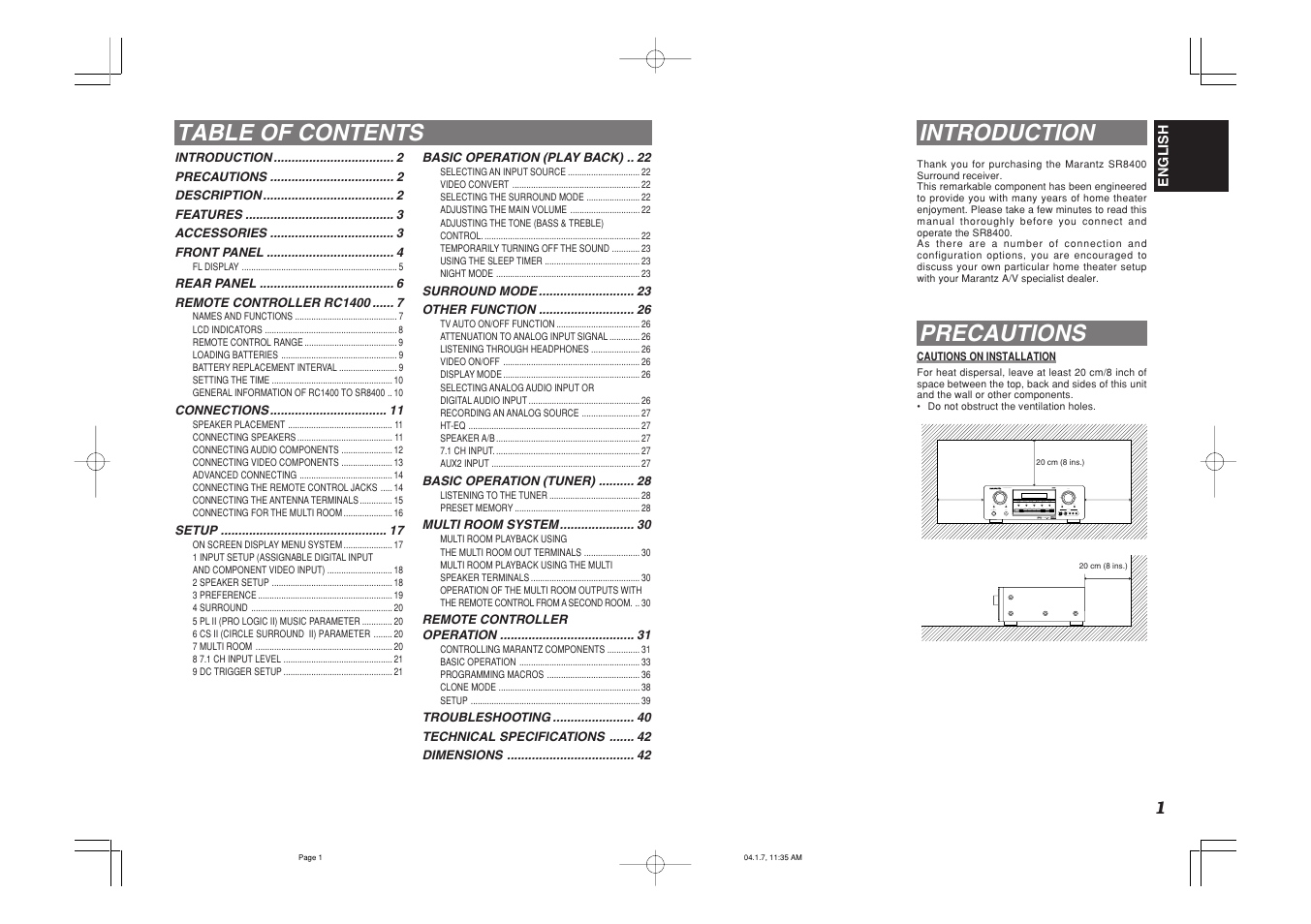 Marantz SR8400 User Manual | Page 4 / 52