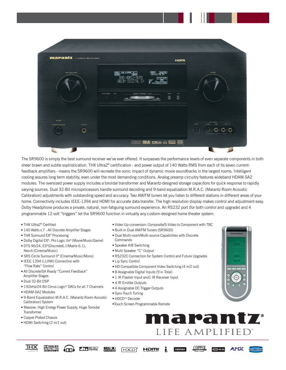 Marantz SR9600 User Manual | 2 pages