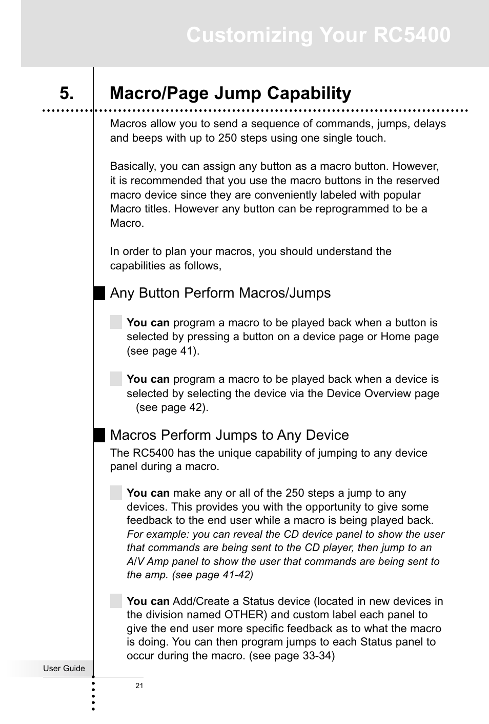 Customizing your rc5400, Macro/page jump capability | Marantz RC5400 User Manual | Page 25 / 68