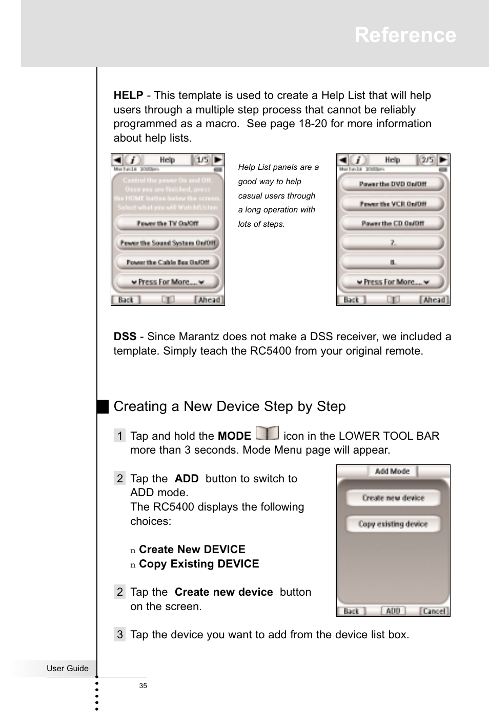 Reference, Creating a new device step by step | Marantz RC5400 User Manual | Page 39 / 68
