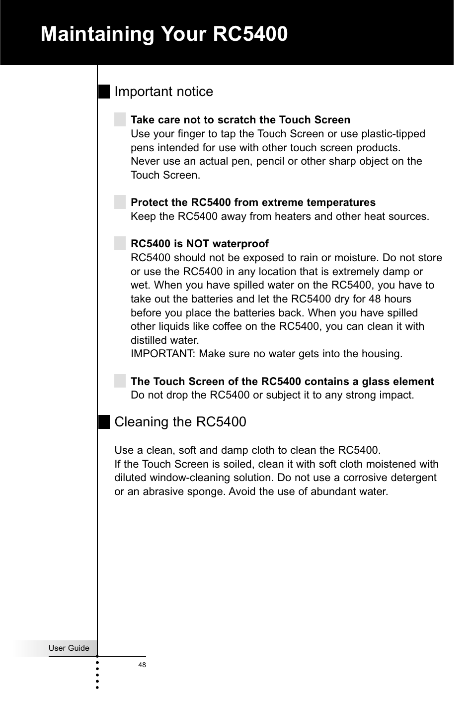 Maintaining your rc5400, Important notice, Cleaning the rc5400 | Marantz RC5400 User Manual | Page 52 / 68