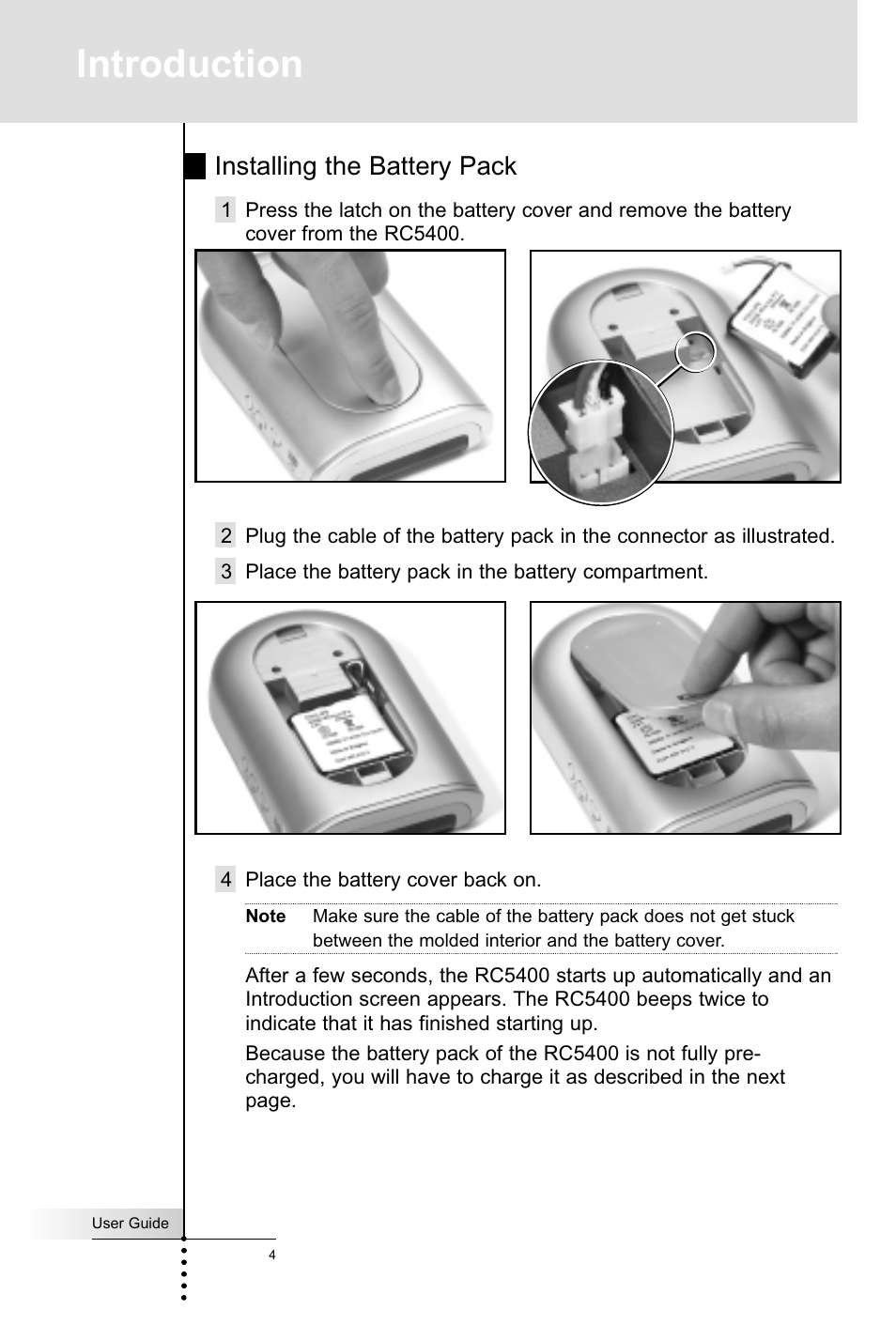 Introduction, Installing the battery pack | Marantz RC5400 User Manual | Page 8 / 68