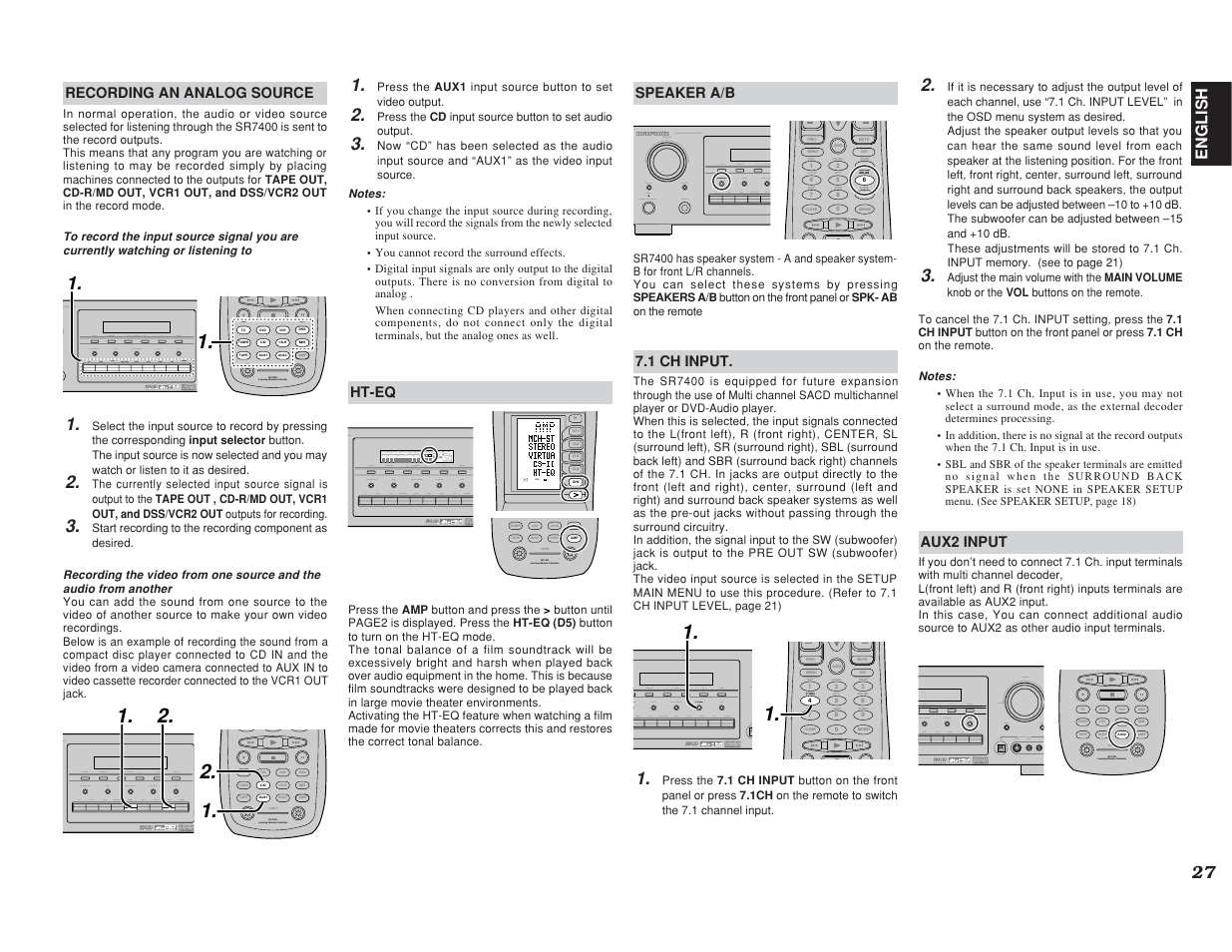 English, Learning remote controller rc1400, Use page | Test ch.sel surr 7.1ch att spk-ab disp osd sleep, Spk-ab | Marantz SR7400 User Manual | Page 30 / 52