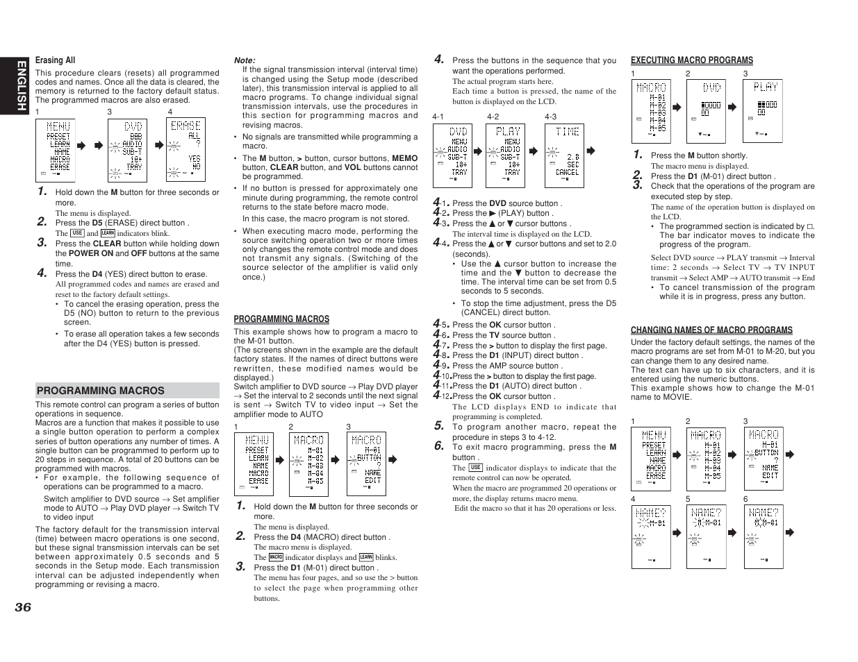 Learn use, Learn macro, Learn macro page | Macro, Name macro | Marantz SR7400 User Manual | Page 39 / 52