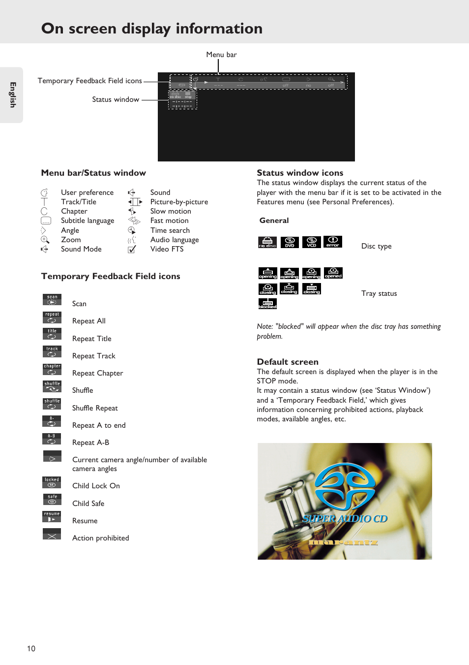 On screen display information | Marantz SA-12S1 User Manual | Page 14 / 40