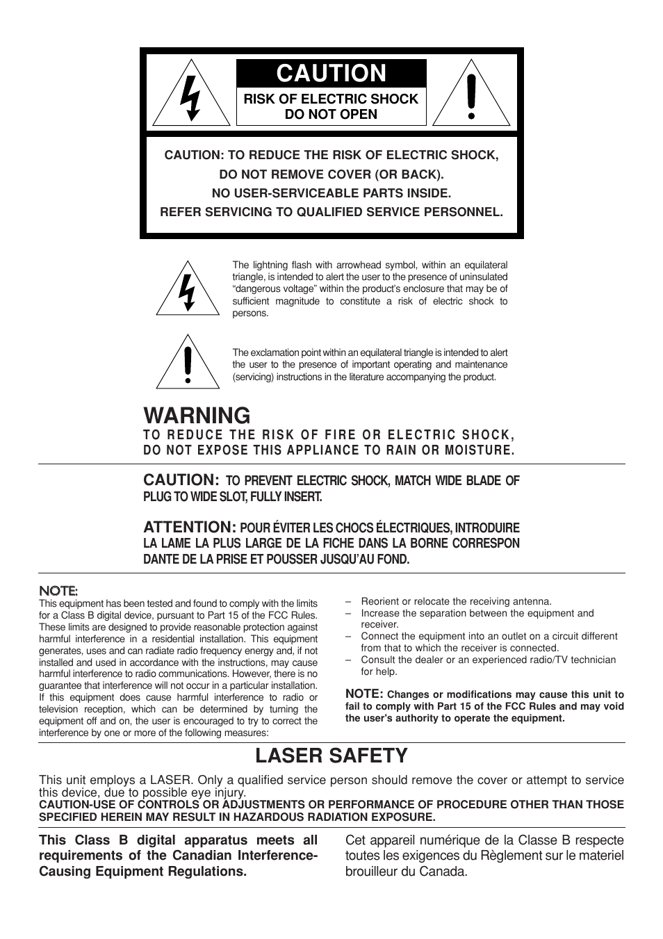 Caution, Warning, Laser safety | Attention | Marantz SA-12S1 User Manual | Page 2 / 40