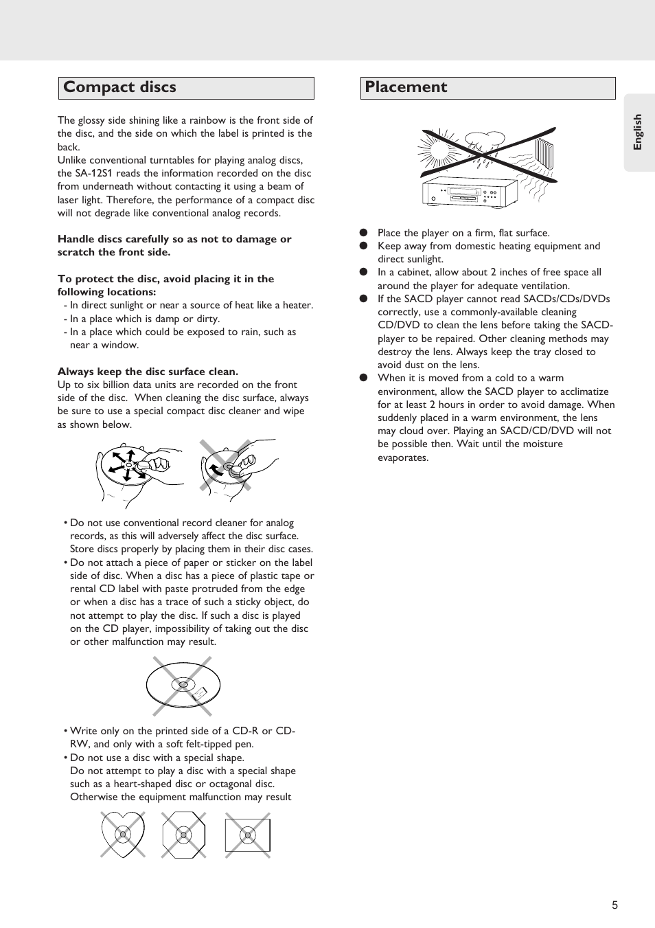 Placement compact discs | Marantz SA-12S1 User Manual | Page 9 / 40