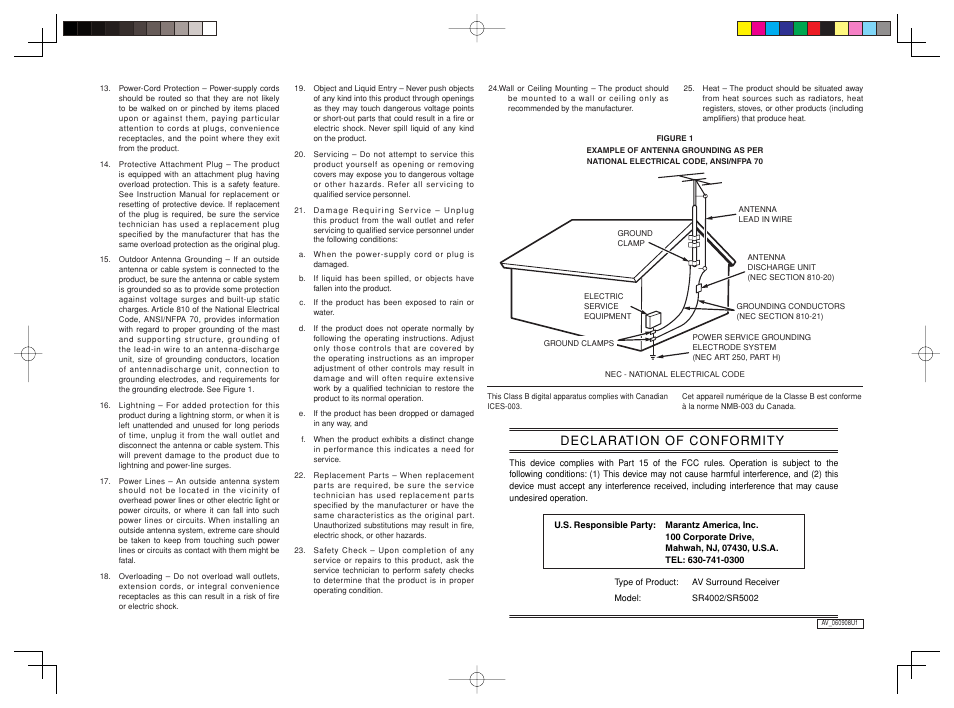 Declaration of conformity | Marantz SR4002/SR5002 User Manual | Page 3 / 60