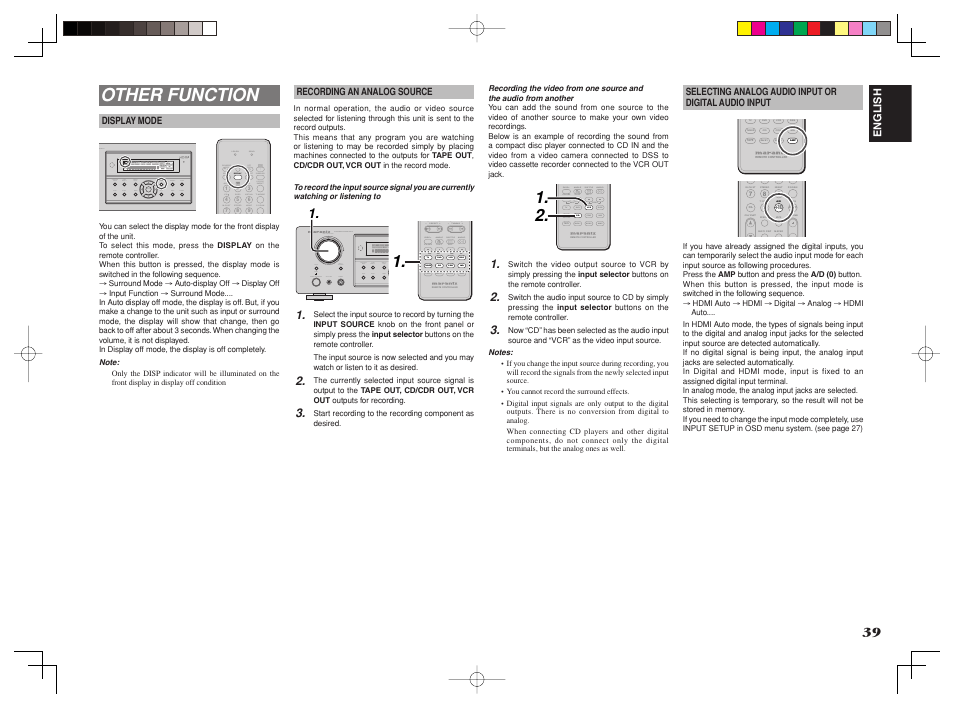 Other function, P.scan t.mode, Tuning preset | Marantz SR4002/SR5002 User Manual | Page 42 / 60