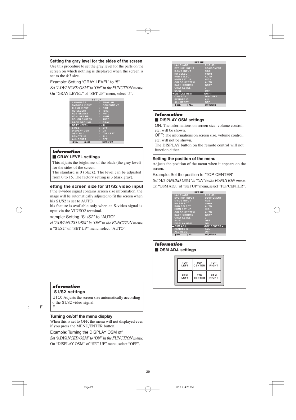 Information Ⅵ osm adj. settings | Marantz PD6001 User Manual | Page 28 / 40