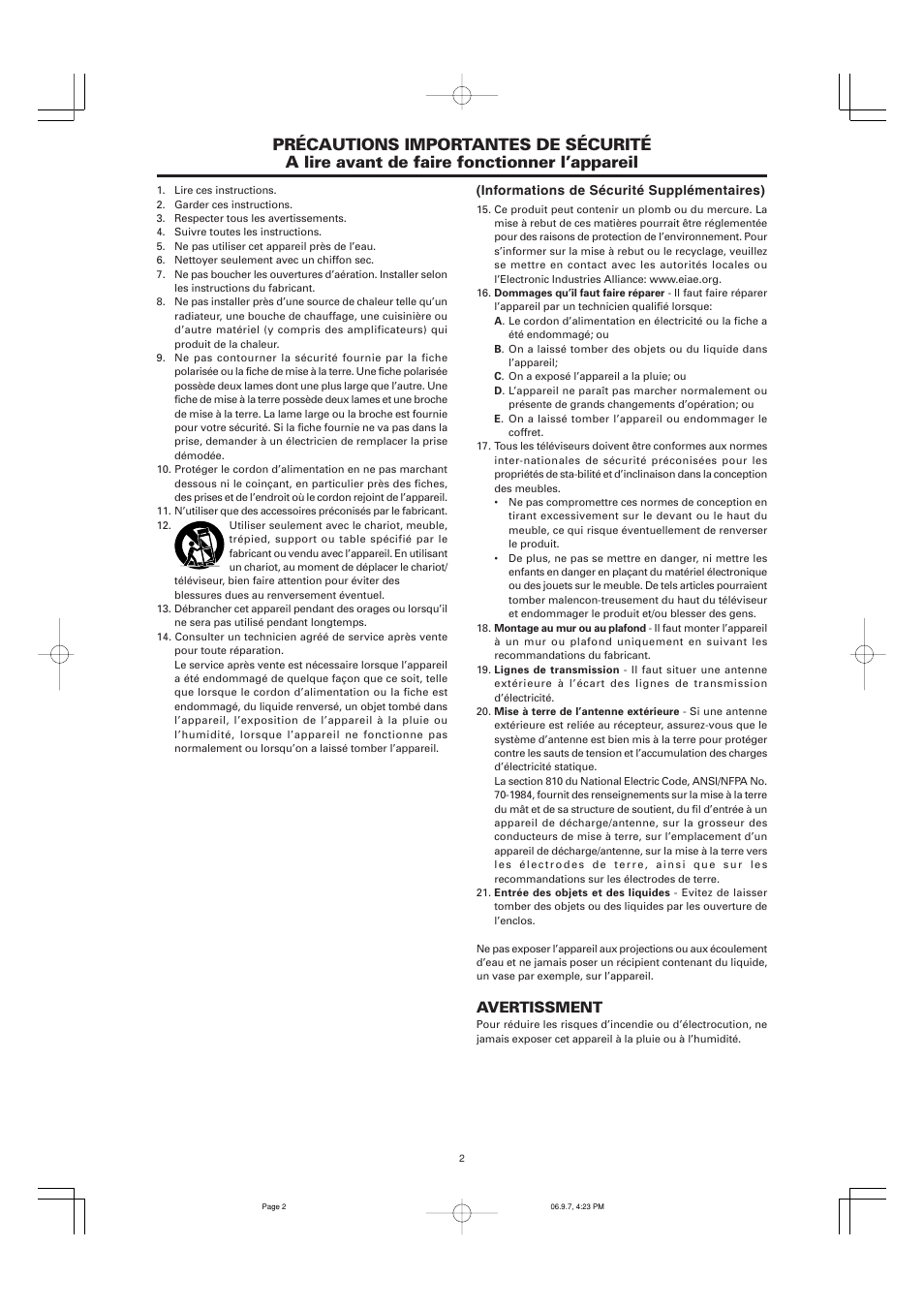 Avertissment | Marantz PD6001 User Manual | Page 3 / 40