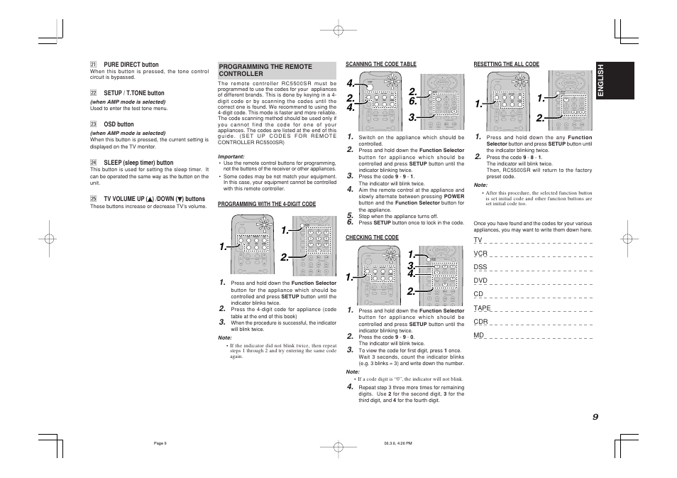 T.tone menu off set up/ 1. 2, T.tone menu off set up/ 2. 6. 3, T.tone menu off set up/ 1. 3. 4. 2 | Marantz ZR6001 User Manual | Page 12 / 56