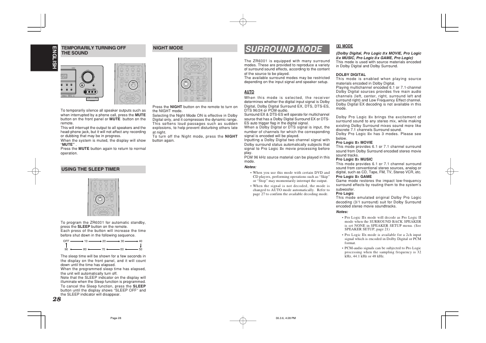 Surround mode, Aux1 | Marantz ZR6001 User Manual | Page 31 / 56