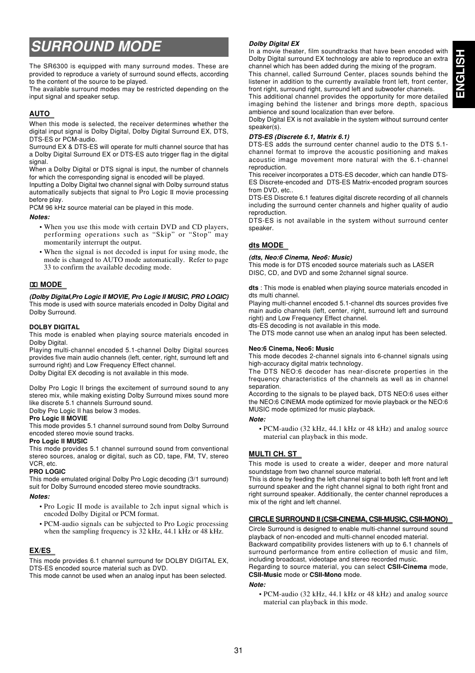 Surround mode, English | Marantz SR6300 User Manual | Page 36 / 43