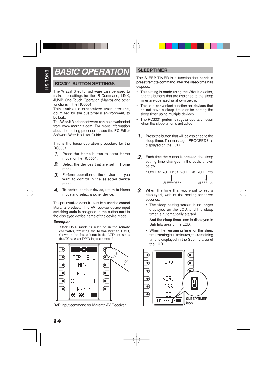 Basic operation | Marantz RC3001 User Manual | Page 19 / 34