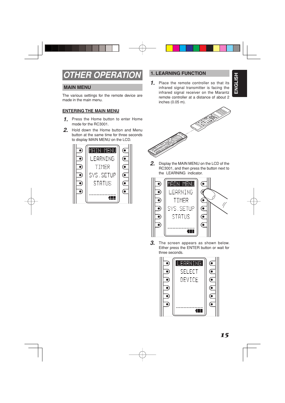 Other operation | Marantz RC3001 User Manual | Page 20 / 34