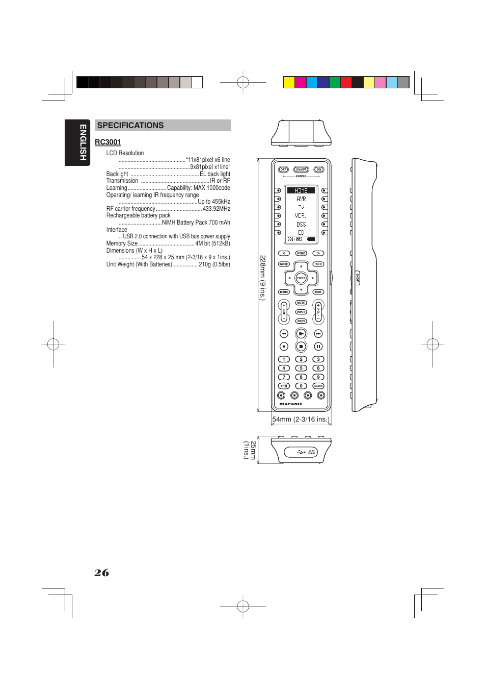 English specifications | Marantz RC3001 User Manual | Page 31 / 34