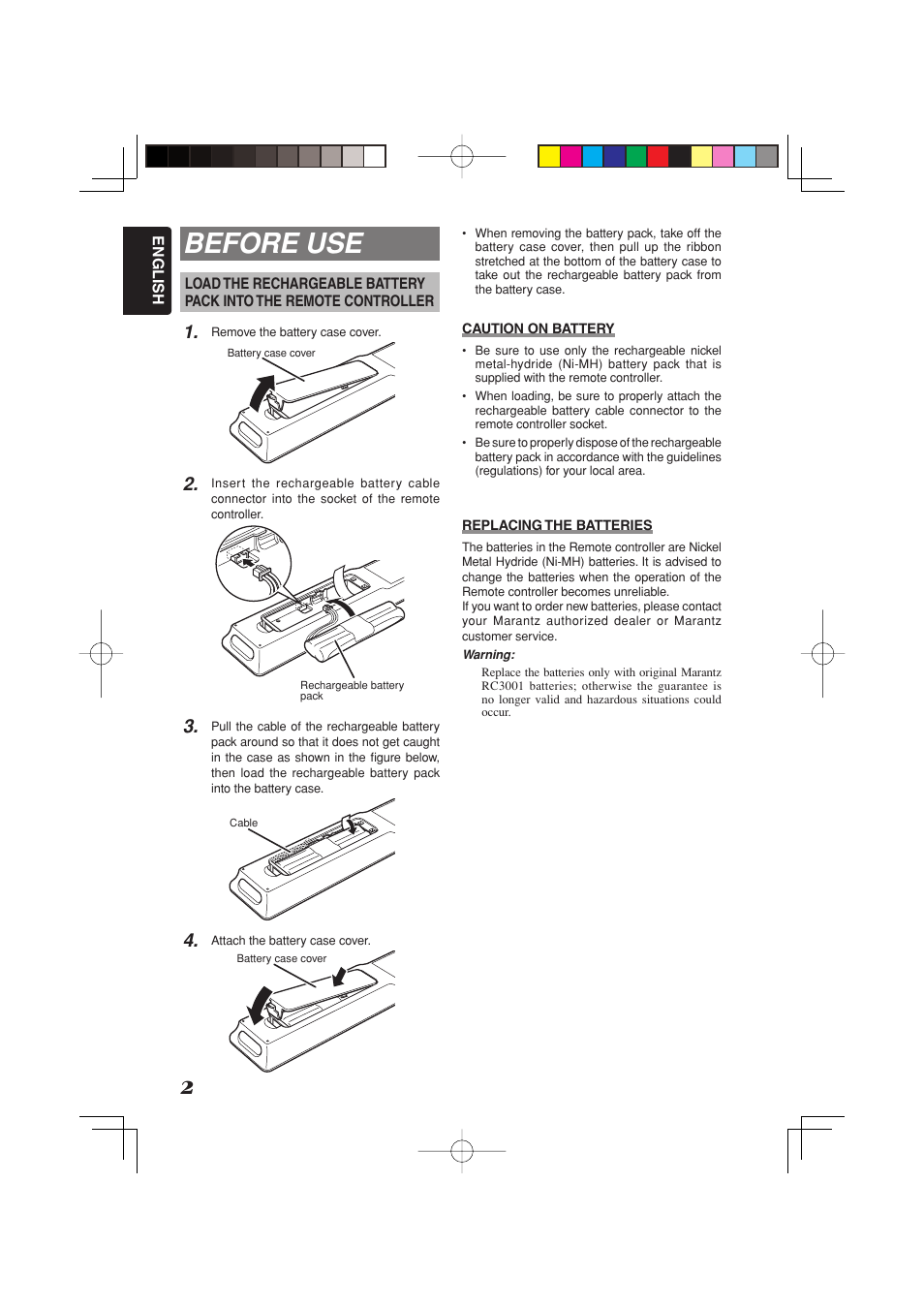 Before use | Marantz RC3001 User Manual | Page 7 / 34