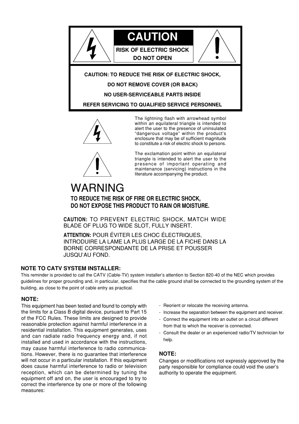 Caution, Warning | Marantz SR4300 User Manual | Page 2 / 44