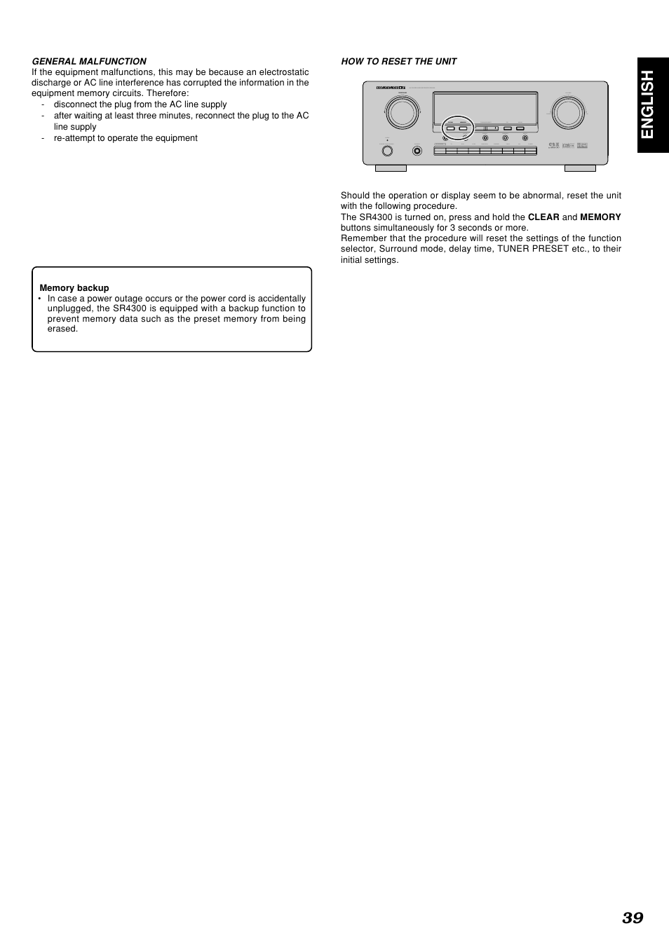 39 english | Marantz SR4300 User Manual | Page 43 / 44