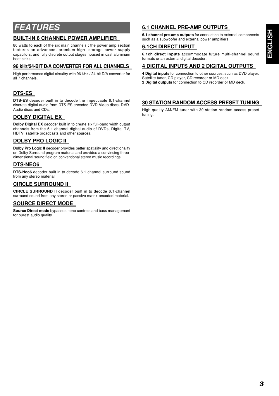 Features, 3english | Marantz SR4300 User Manual | Page 7 / 44