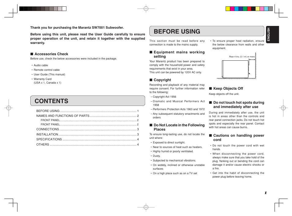 Marantz SW7001 User Manual | Page 3 / 7