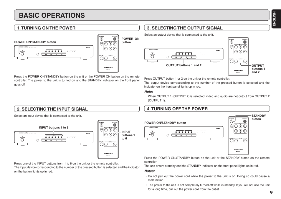 Basic operations | Marantz VS3002 User Manual | Page 14 / 21